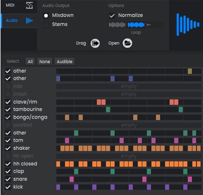 Exportação de áudio e MIDI para o Atlas 2